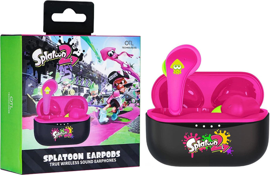 Écouteurs Bluetooth V5.0 sans fil Splatoon 2 d'OTL Technologies pour enfants avec boîtier de chargement - Noir/Rose Écouteurs Bluetooth V5.0 sans fil Splatoon 2 d'OTL Technologies pour enfants avec boîtier de chargement - Noir/Rose
